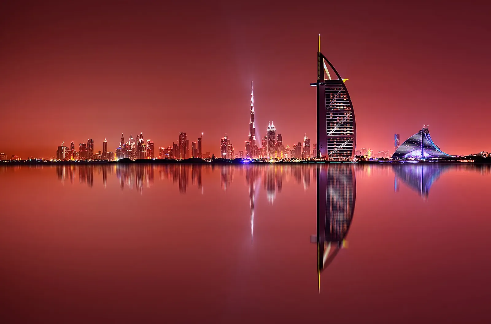 Dubai skyline with the Burj Al Arab at night