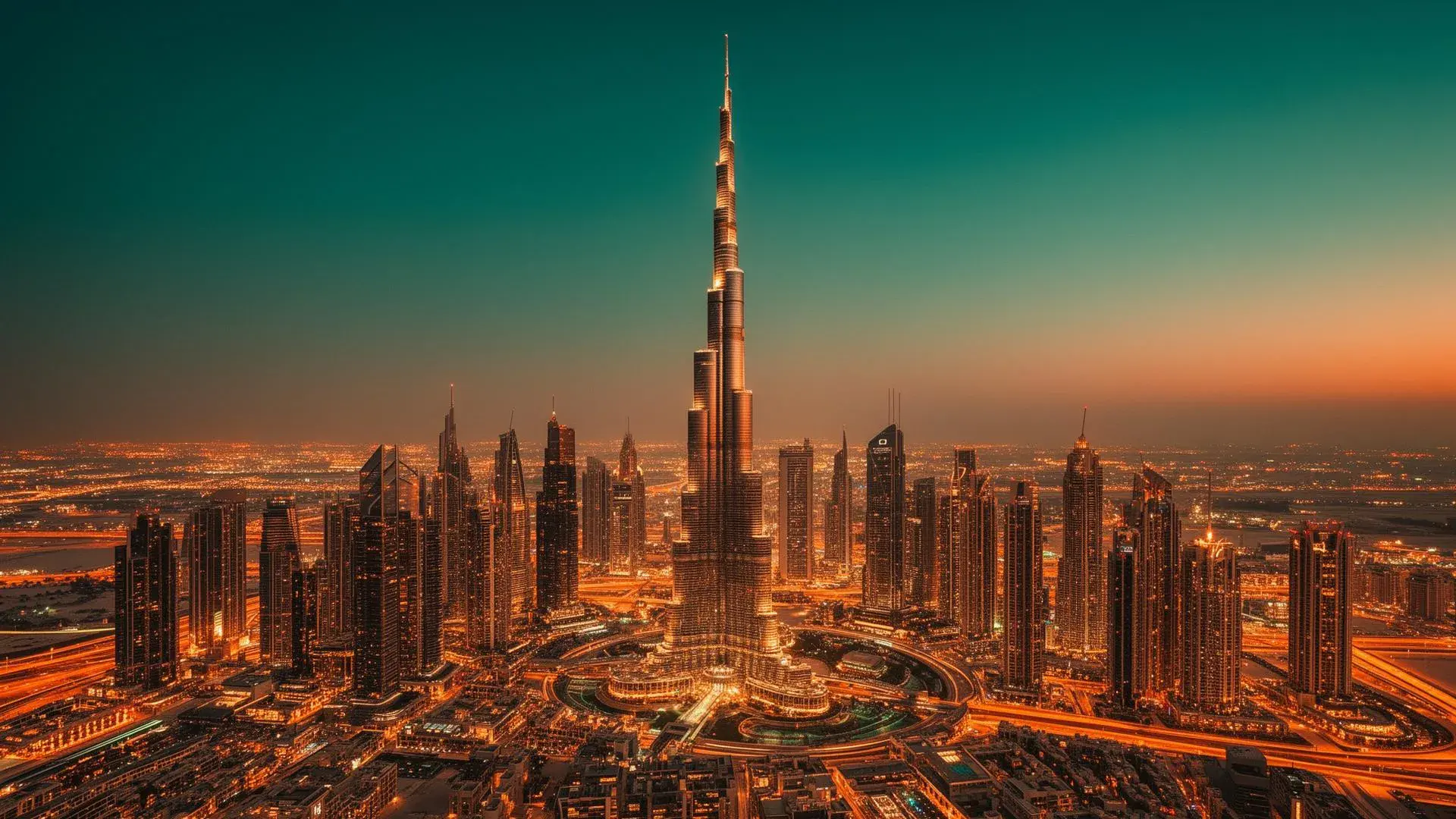 Dubai skyline with Burj Al Arab at night