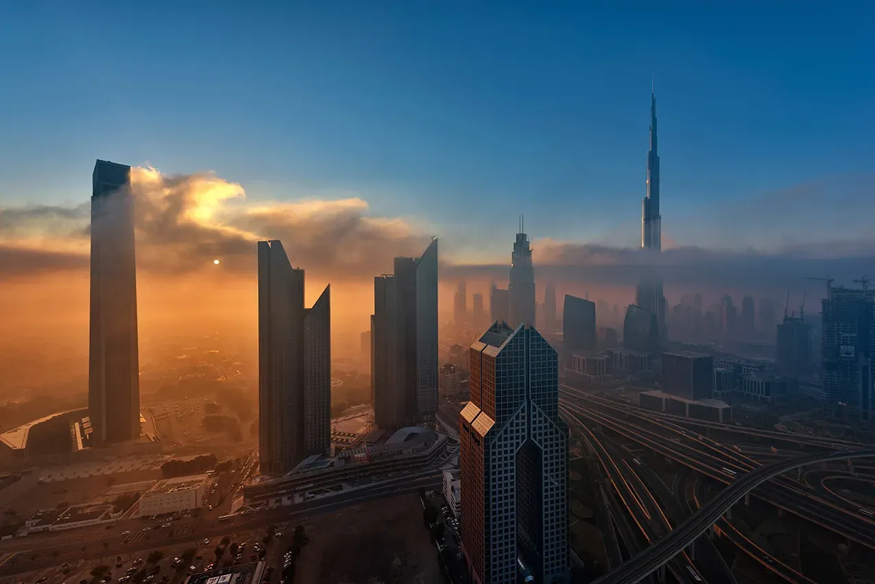 Dubai sunrise skyline