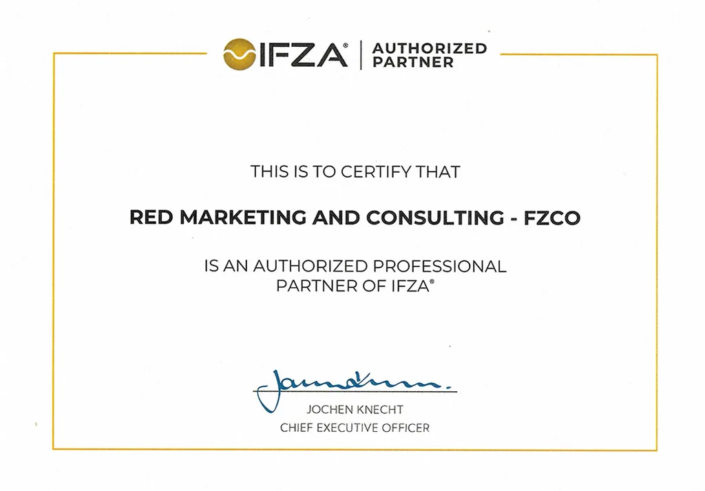 IFZA Authorized Partner certificate — Red Marketing and Consulting FZCO